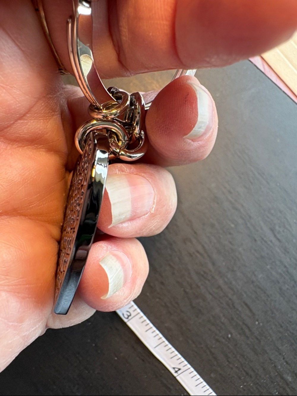 Coach Gunmetal Heart Keyring with Pebbled Texture - Picture 4 of 8